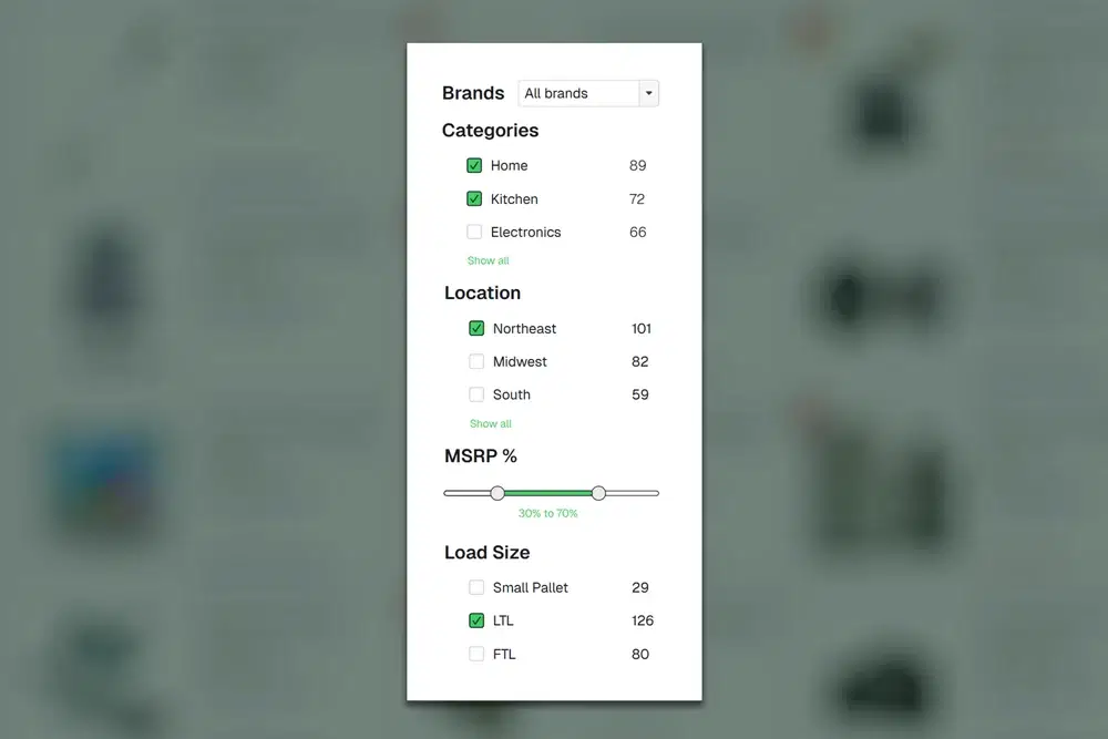 Filtering interface for inventory loads