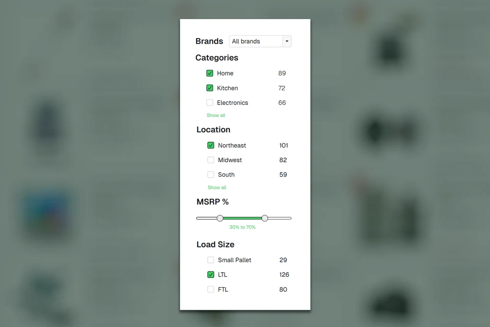 Filtering interface for inventory loads